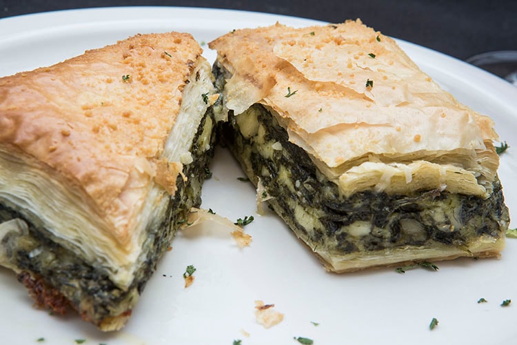 Fazzi's Famous Spinach Pie with flaky phyllo pastry